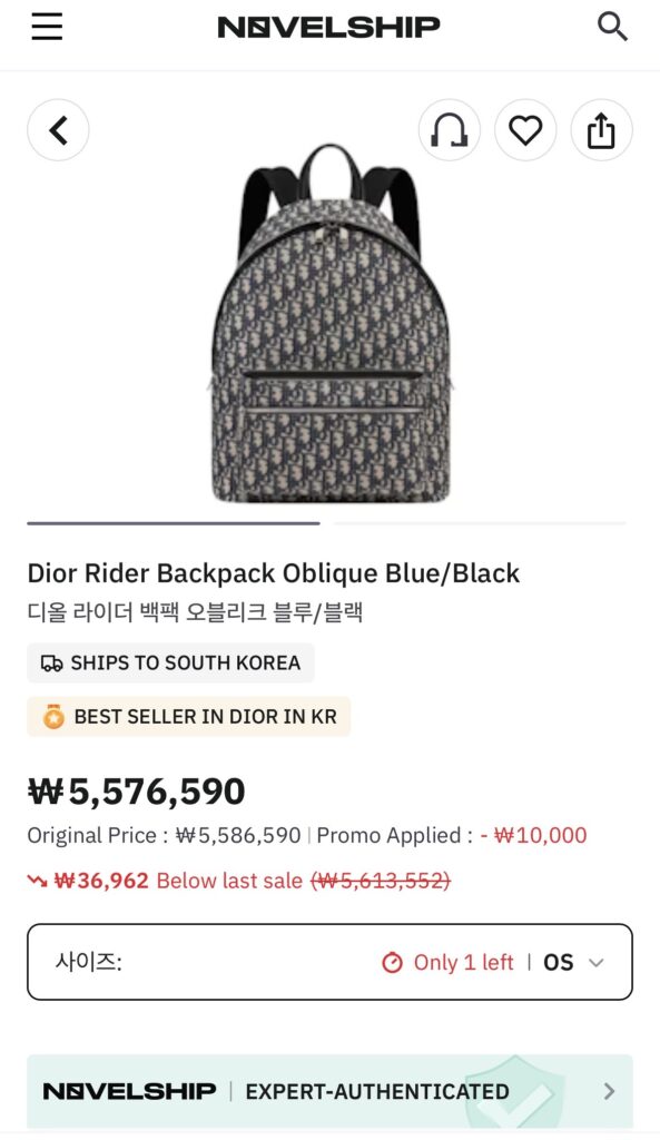 디올 라이더 백팩 오블리크 블루/블랙