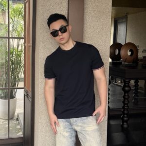 몽클레어 삼색네크 코튼 반팔티셔츠