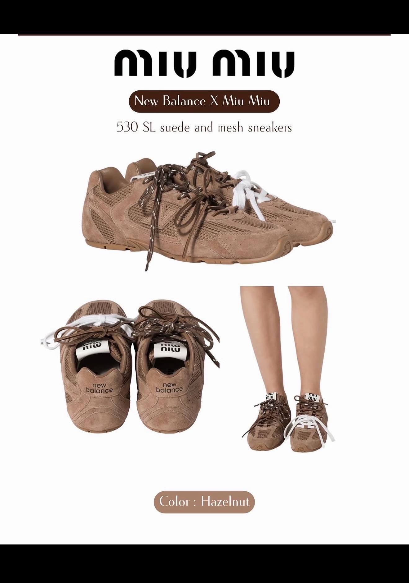 New Balance X Miu Miu 530 SL 매쉬 스니커즈 - 이미지 3