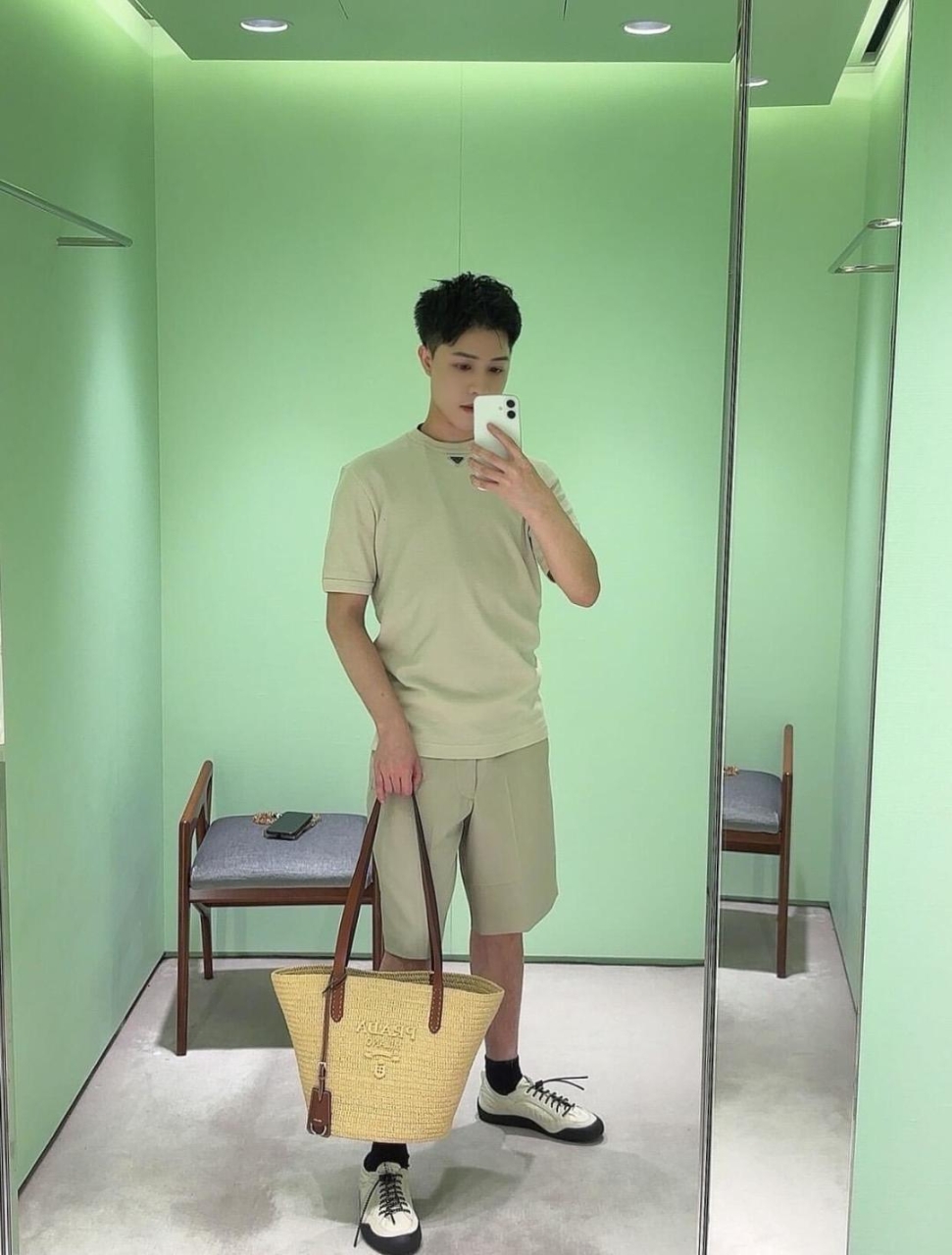프라다 와플짜임 면 티셔츠 - 이미지 2