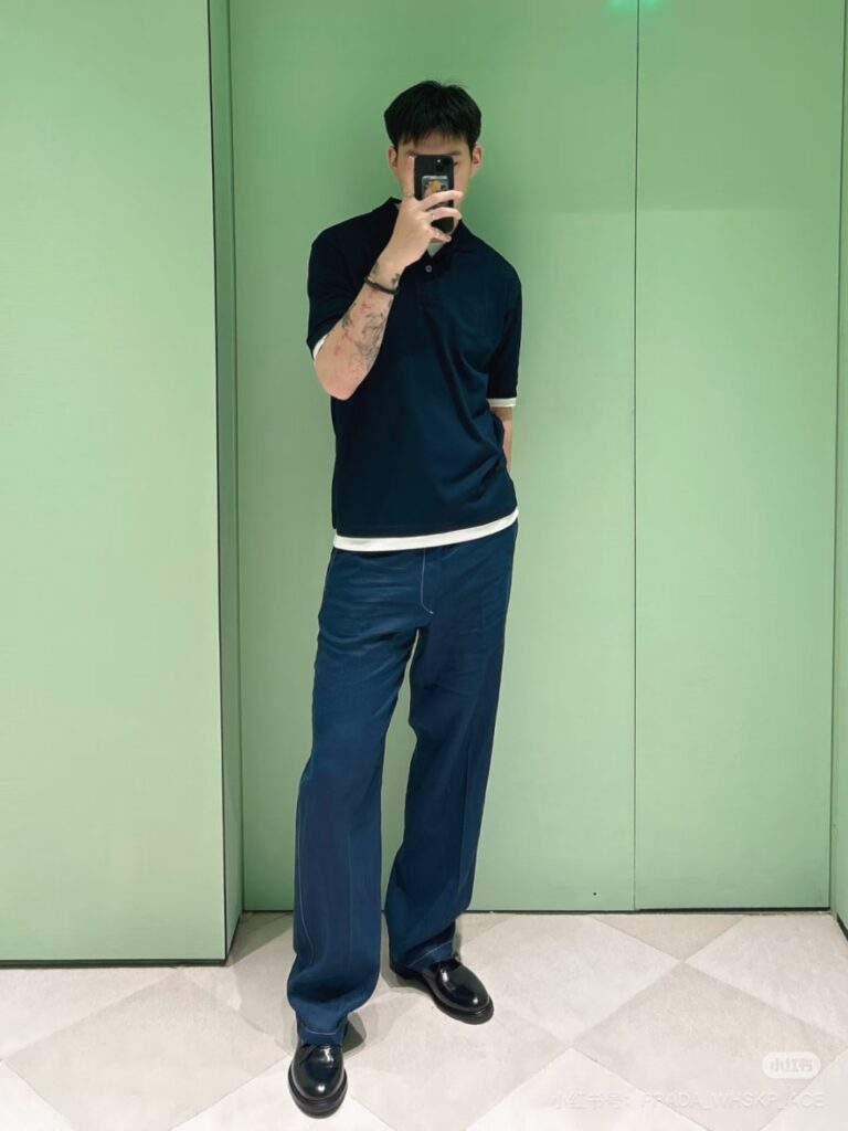프라다 네이비 린넨 팬츠