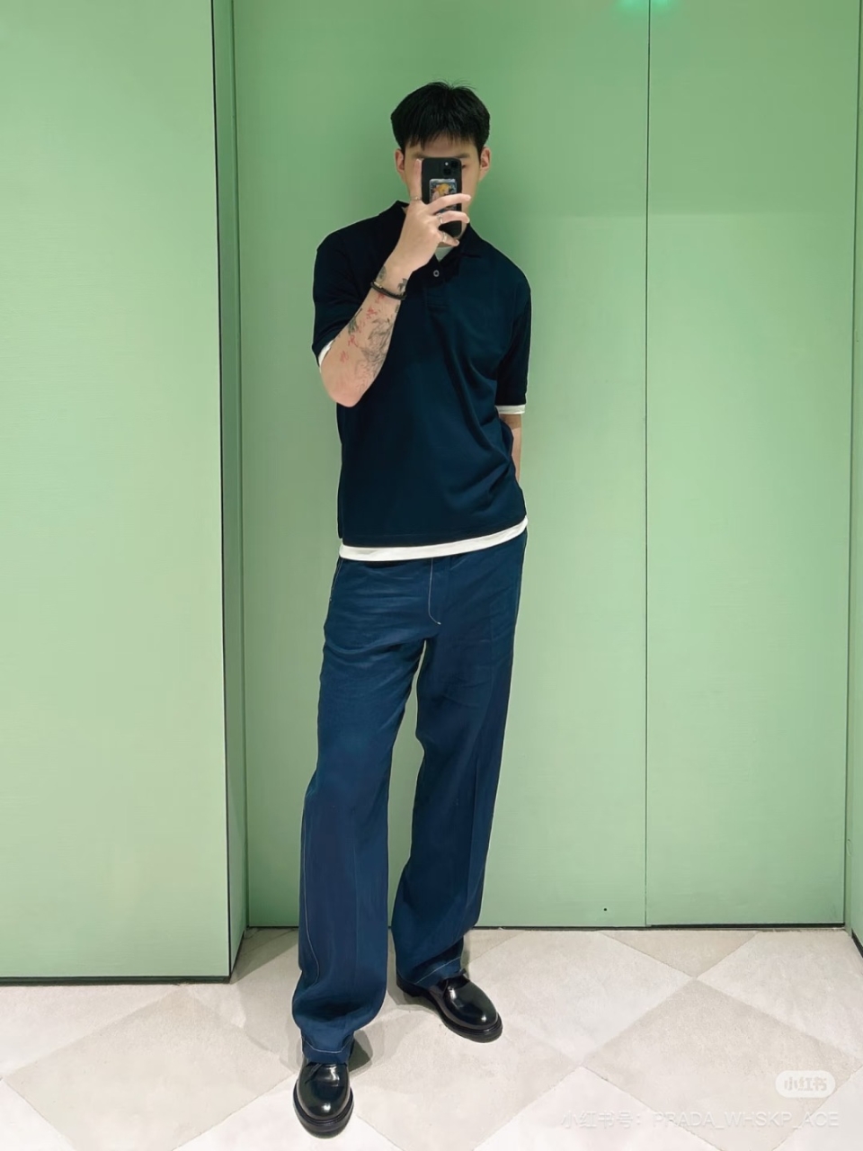 프라다 네이비 린넨 팬츠