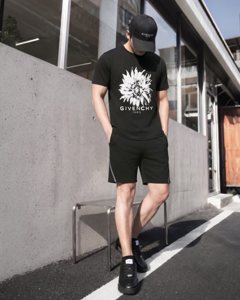 지방시 슬림핏 해바라기 블랙티셔츠