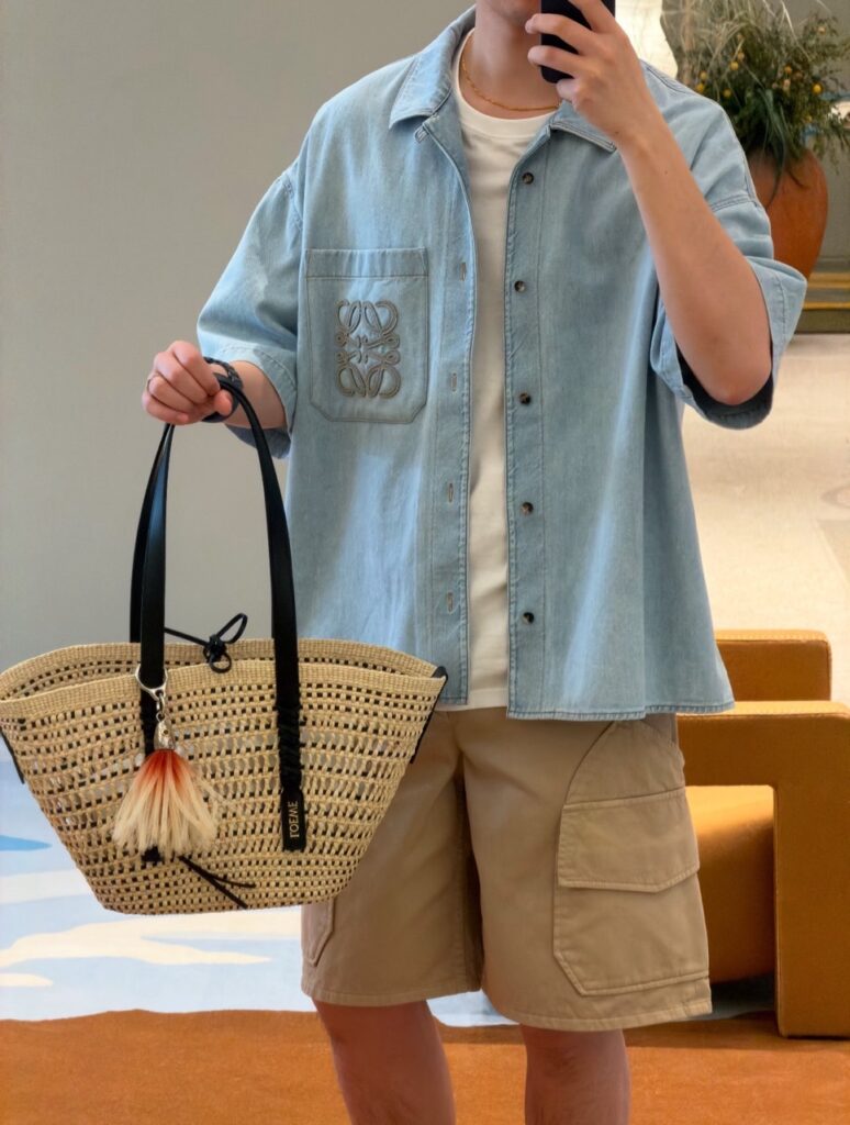 로에베 루즈핏 데님 반팔 셔츠