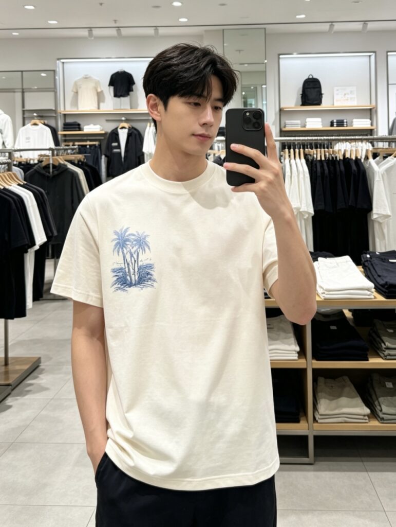 몽클레어 야자수 프린팅 티셔츠