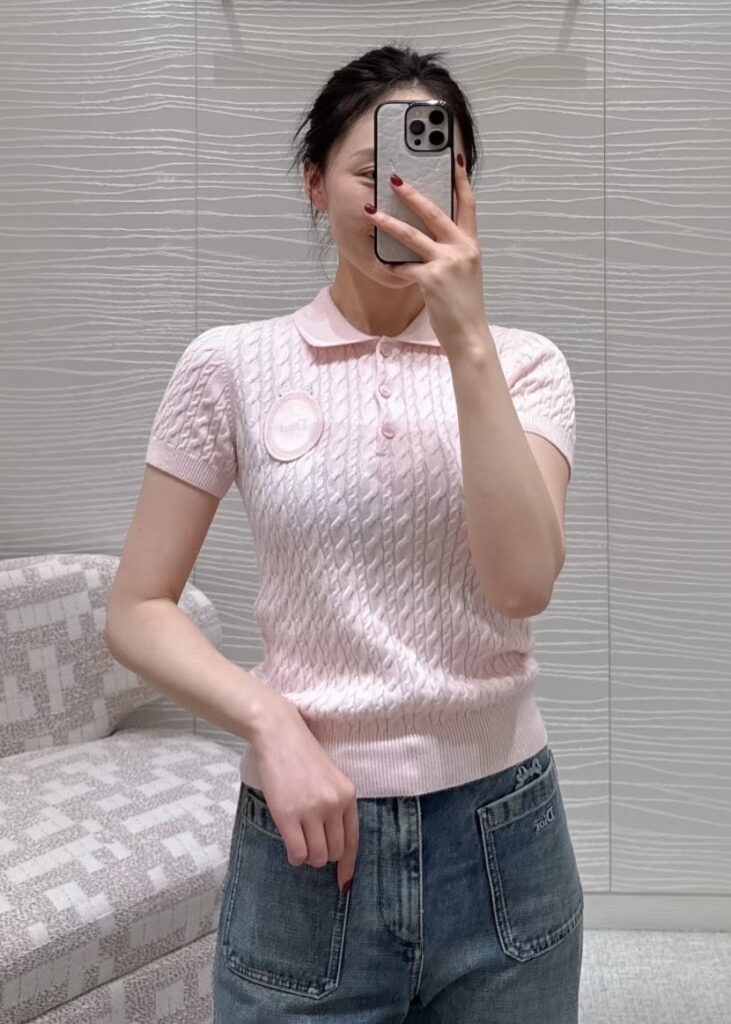 디올 꽈배기 패치 니트 반팔