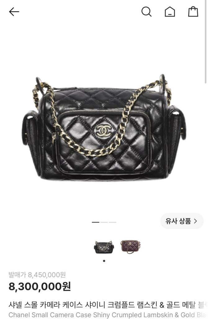샤넬 스몰 카메라케이스 샤이니 크럼블드 램스킨백