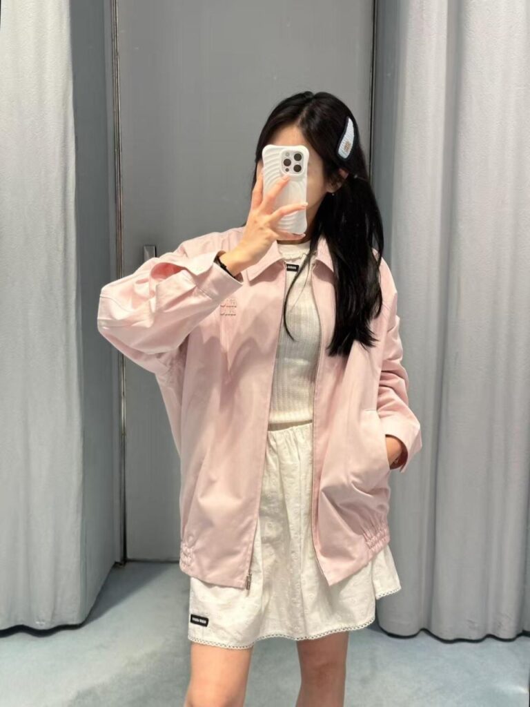 미우미우 코튼 핑크 집업 자켓