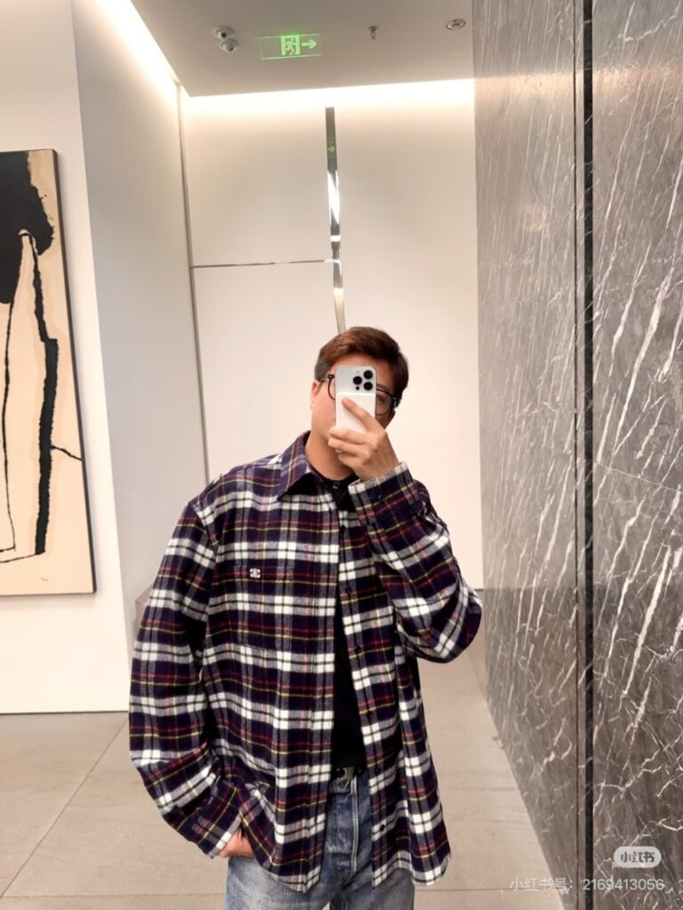 셀린느 플리스 코튼 체크셔츠
